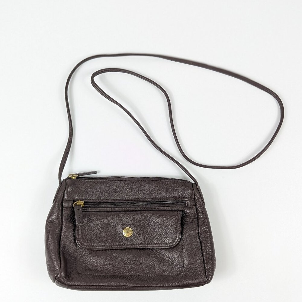 Stone Mountain Pebbled Chocolate Brown Leather Purse with Orange Interior